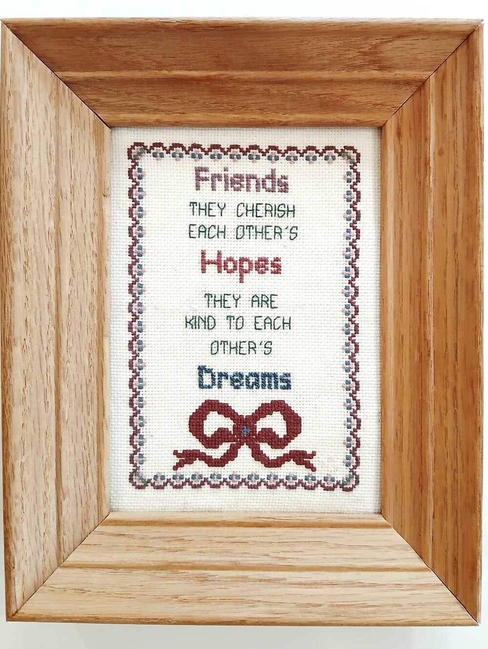 Framed 'Friends' Cross-Stitch Wall Accent in Brown and Blue